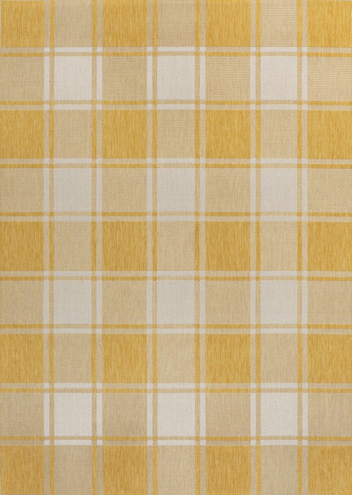 4' X 6' Yellow And Cream Gingham Indoor Outdoor Area Rug