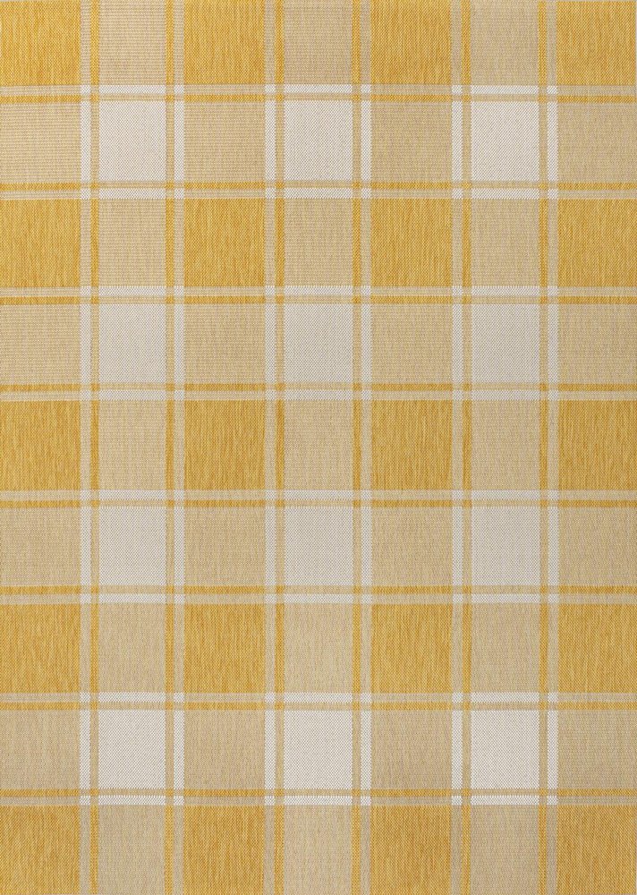 5' X 8' Yellow And Cream Gingham Indoor Outdoor Area Rug — view 3