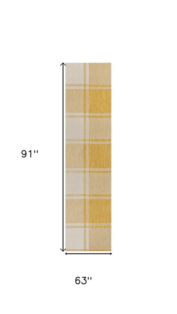5' X 8' Yellow And Cream Gingham Indoor Outdoor Area Rug — view 4