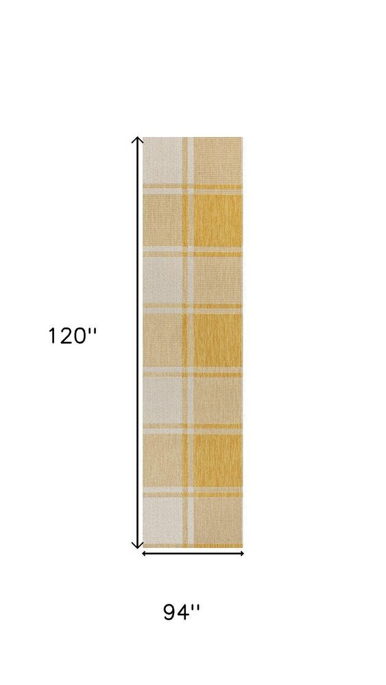 8' X 10' Yellow And Cream Gingham Indoor Outdoor Area Rug — view 2
