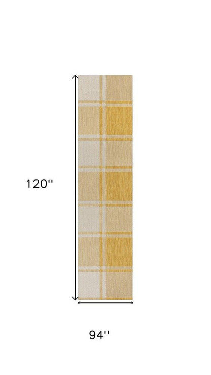 8' X 10' Yellow And Cream Gingham Indoor Outdoor Area Rug HomeRoots