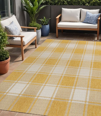 8' X 10' Yellow And Cream Gingham Indoor Outdoor Area Rug HomeRoots
