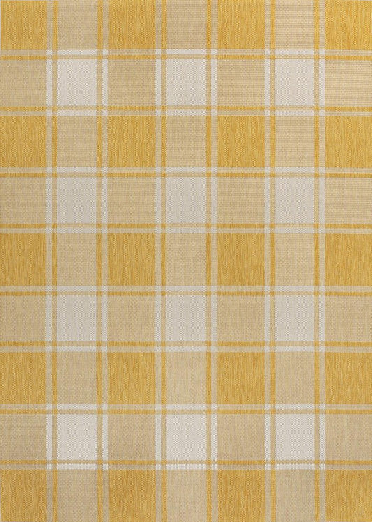 8' X 10' Yellow And Cream Gingham Indoor Outdoor Area Rug