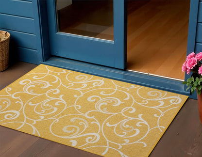 3' X 5' Yellow And Cream Floral Indoor Outdoor Area Rug HomeRoots