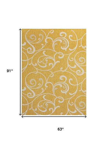 5' X 8' Yellow And Cream Floral Indoor Outdoor Area Rug HomeRoots