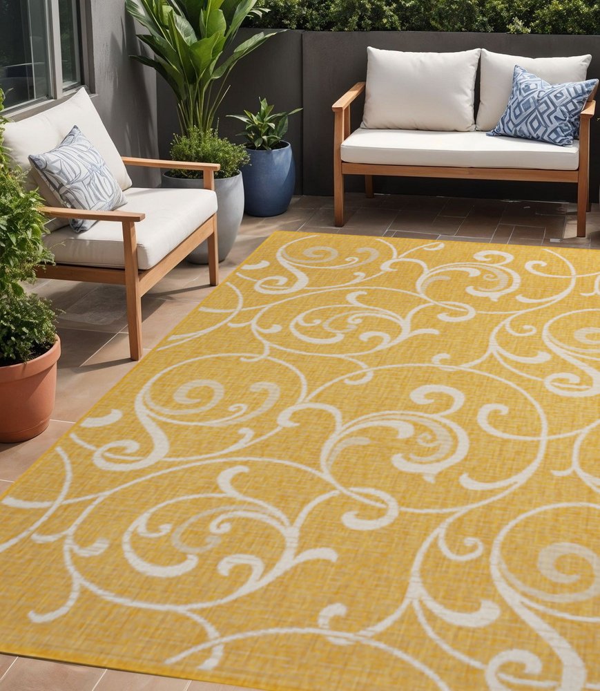 5' X 8' Yellow And Cream Floral Indoor Outdoor Area Rug HomeRoots