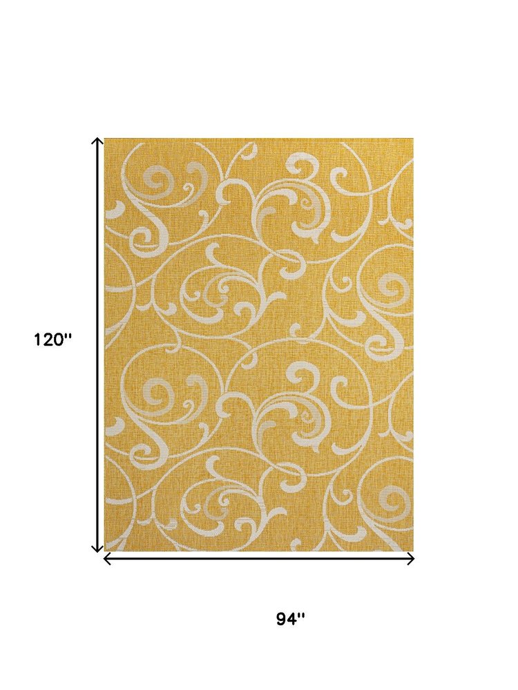 8' X 10' Yellow And Cream Floral Indoor Outdoor Area Rug — view 4