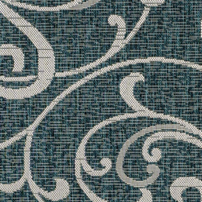 3' X 5' Turquoise And Cream Floral Indoor Outdoor Area Rug HomeRoots