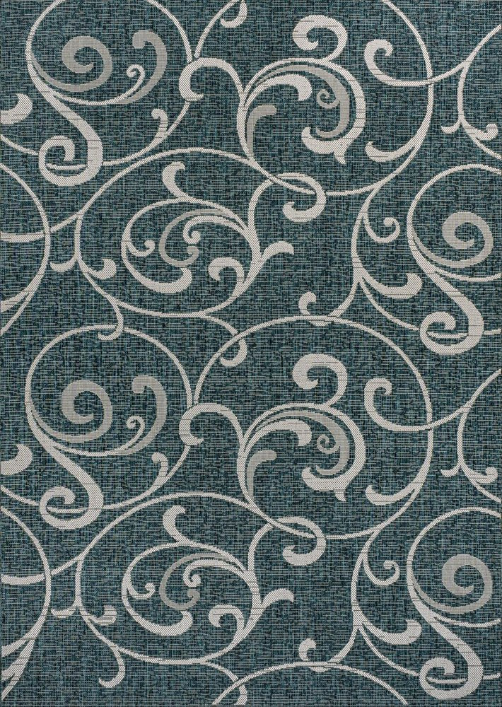 3' X 5' Turquoise And Cream Floral Indoor Outdoor Area Rug — view 1
