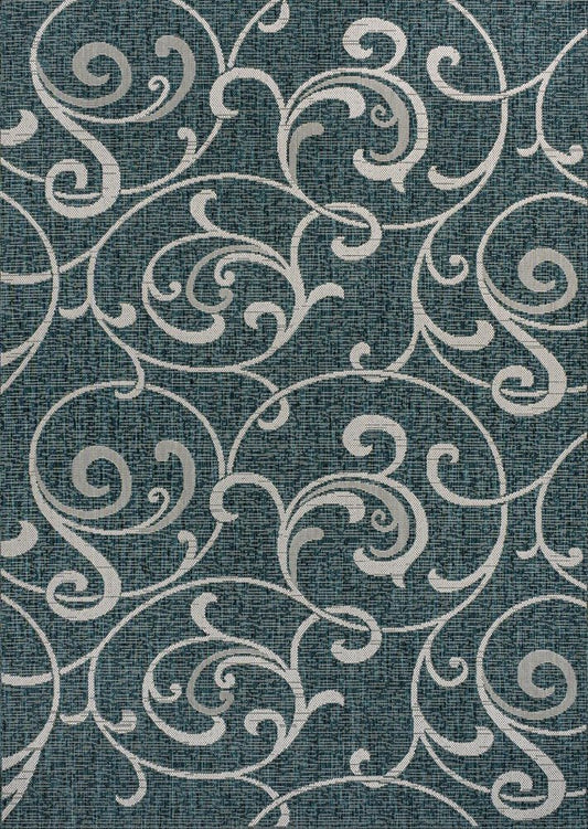 3' X 5' Turquoise And Cream Floral Indoor Outdoor Area Rug