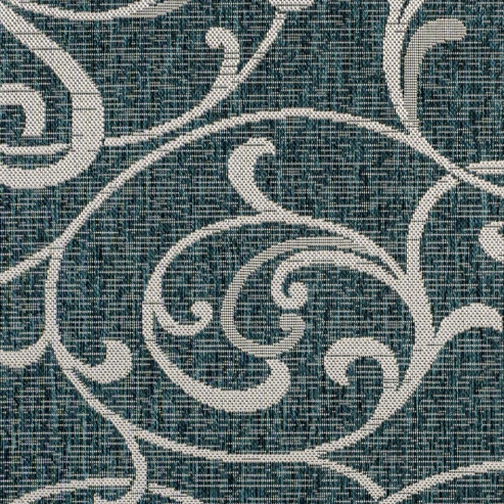 4' X 6' Turquoise And Cream Floral Indoor Outdoor Area Rug — view 2