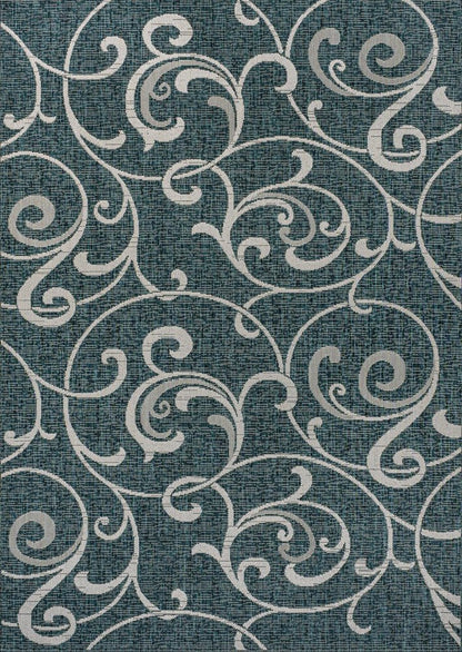 4' X 6' Turquoise And Cream Floral Indoor Outdoor Area Rug HomeRoots
