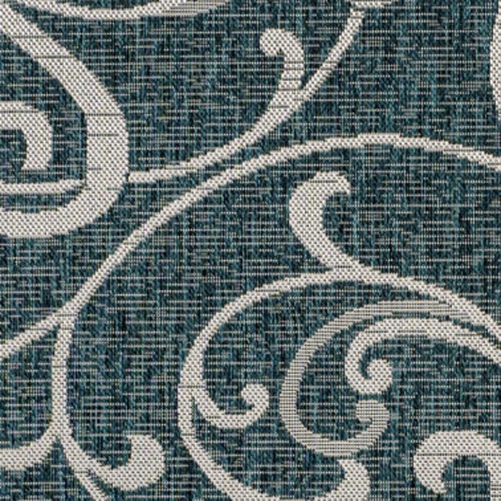 8' X 10' Turquoise And Cream Floral Indoor Outdoor Area Rug — view 2
