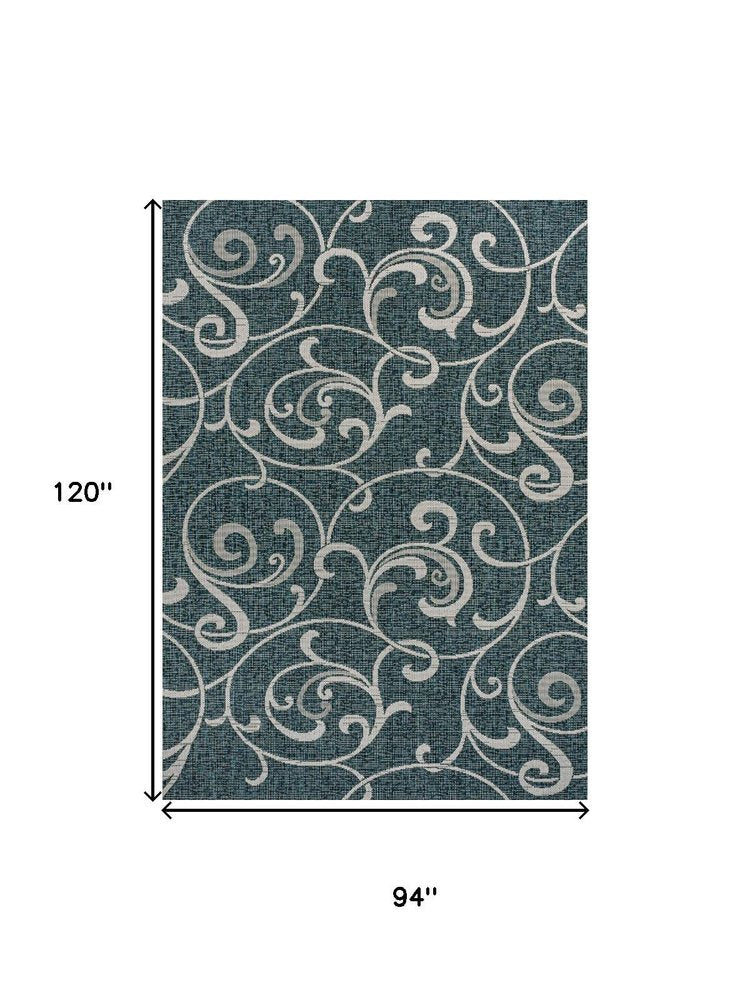 8' X 10' Turquoise And Cream Floral Indoor Outdoor Area Rug HomeRoots