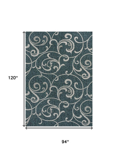 8' X 10' Turquoise And Cream Floral Indoor Outdoor Area Rug HomeRoots