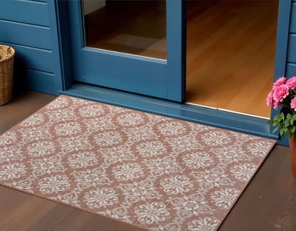 3' X 5' Salmon And Cream Floral Indoor Outdoor Area Rug HomeRoots