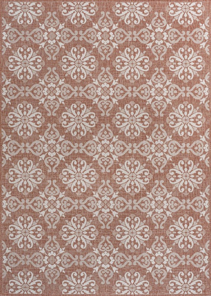 3' X 5' Salmon And Cream Floral Indoor Outdoor Area Rug HomeRoots