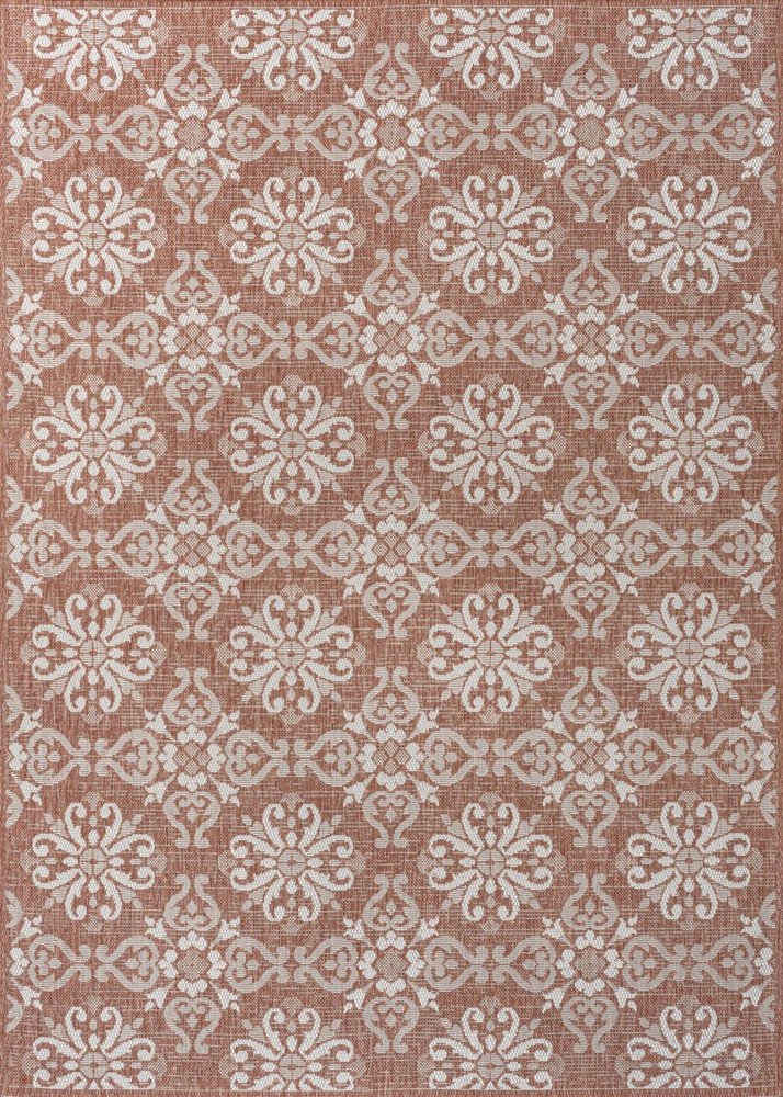 5' X 8' Salmon And Cream Floral Indoor Outdoor Area Rug HomeRoots