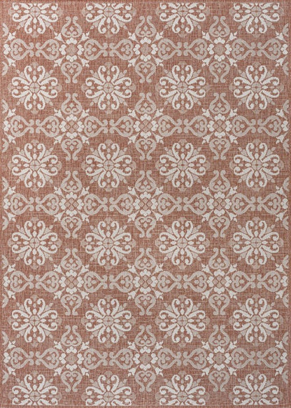 5' X 8' Salmon And Cream Floral Indoor Outdoor Area Rug HomeRoots