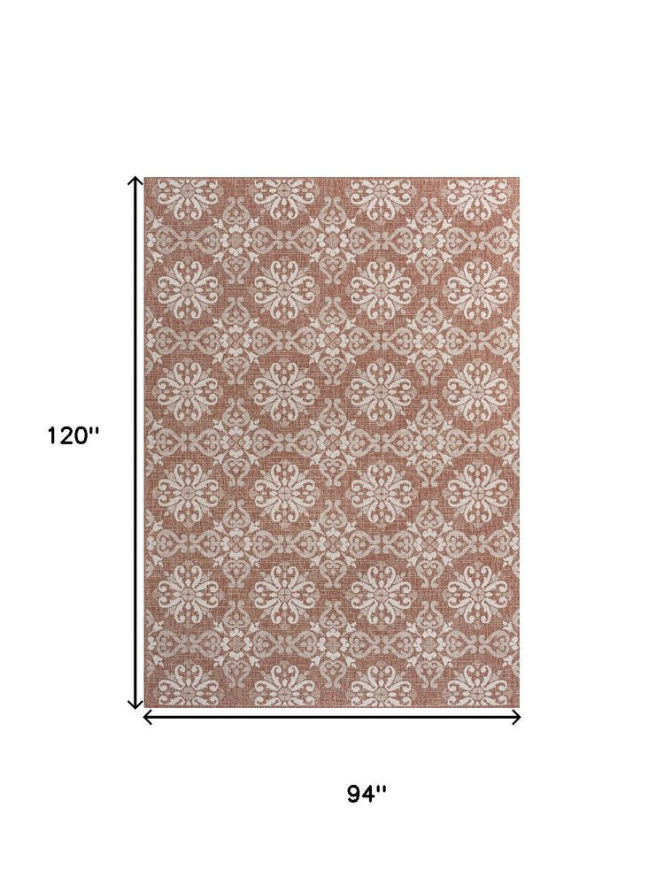 8' X 10' Salmon And Cream Floral Indoor Outdoor Area Rug — view 3