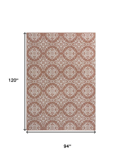 8' X 10' Salmon And Cream Floral Indoor Outdoor Area Rug HomeRoots