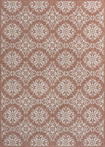 8' X 10' Salmon And Cream Floral Indoor Outdoor Area Rug HomeRoots