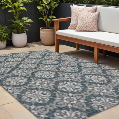 8' X 10' Turquoise And Cream Floral Indoor Outdoor Area Rug HomeRoots