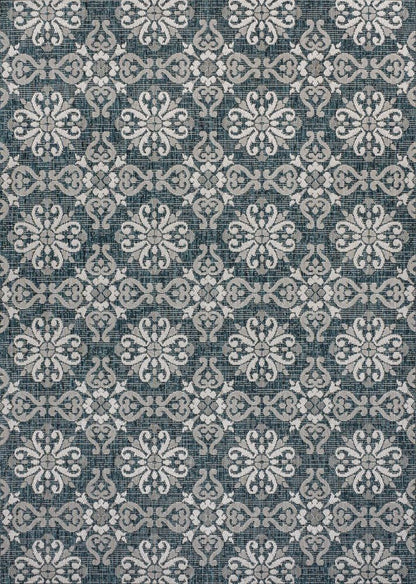 8' X 10' Turquoise And Cream Floral Indoor Outdoor Area Rug HomeRoots