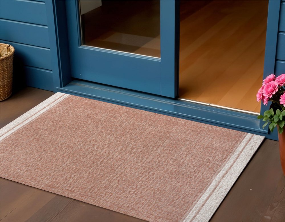 3' X 5' Salmon And Cream Indoor Outdoor Area Rug HomeRoots