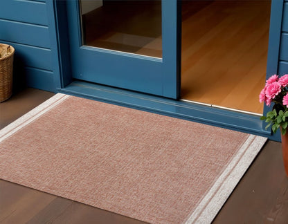 3' X 5' Salmon And Cream Indoor Outdoor Area Rug