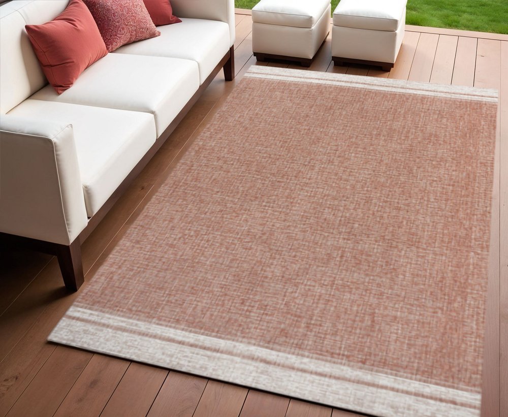 4' X 6' Salmon And Cream Indoor Outdoor Area Rug HomeRoots
