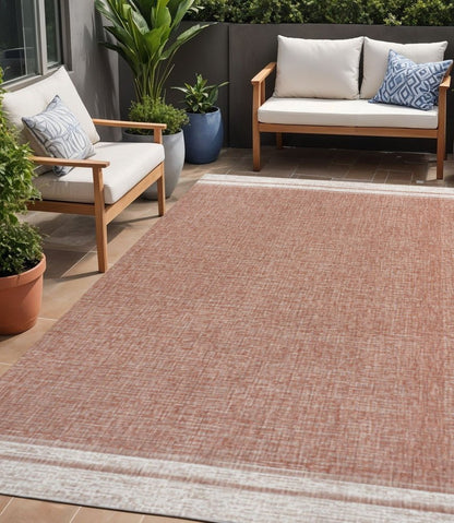 5' X 8' Salmon And Cream Indoor Outdoor Area Rug HomeRoots