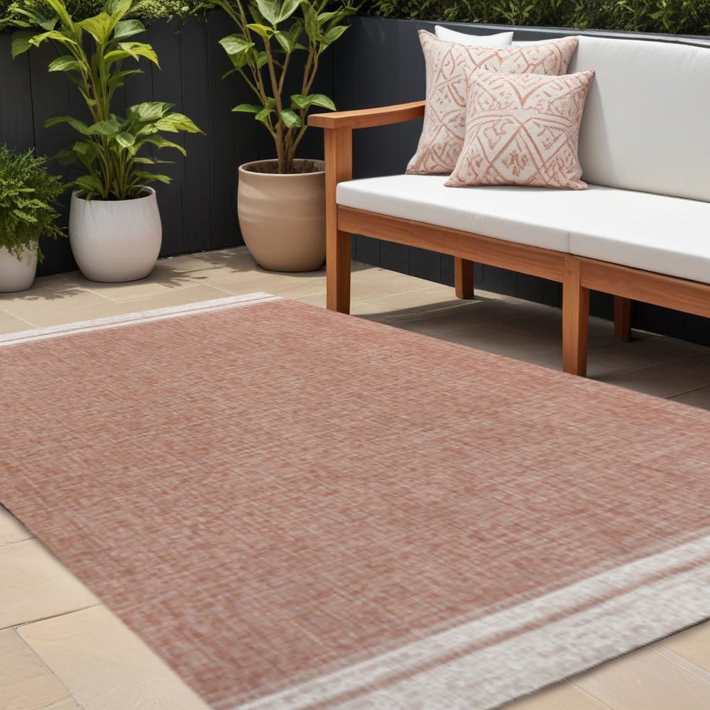 8' X 10' Salmon And Cream Indoor Outdoor Area Rug — view 3