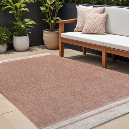 8' X 10' Salmon And Cream Indoor Outdoor Area Rug HomeRoots