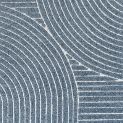8' X 10' Dark Blue And Cream Striped Indoor Outdoor Area Rug