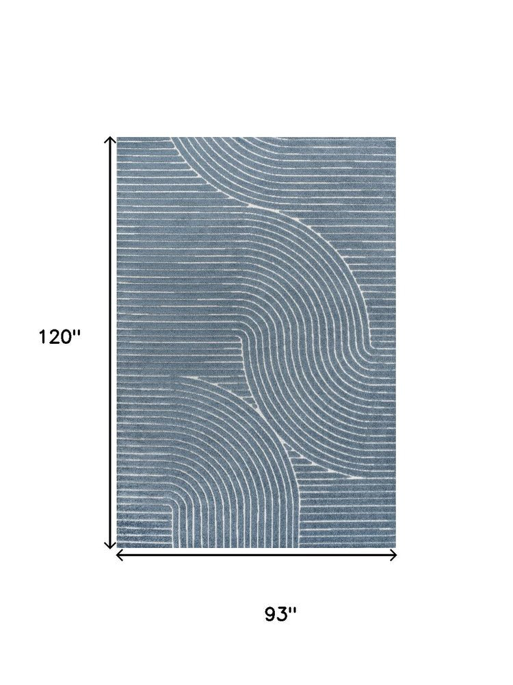 8' X 10' Dark Blue And Cream Striped Indoor Outdoor Area Rug HomeRoots