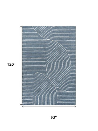 8' X 10' Dark Blue And Cream Striped Indoor Outdoor Area Rug