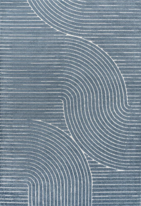 8' X 10' Dark Blue And Cream Striped Indoor Outdoor Area Rug