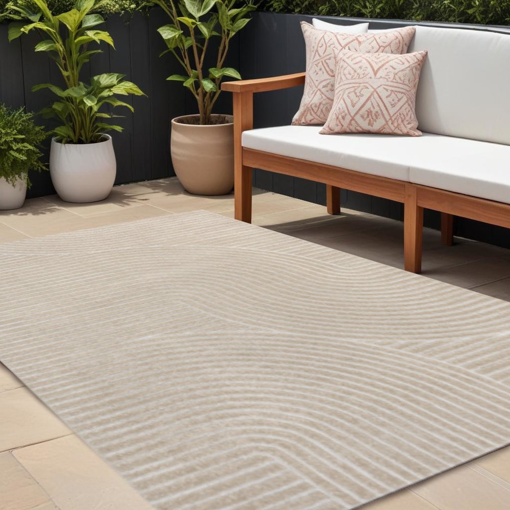 8' X 10' Beige And Cream Striped Indoor Outdoor Area Rug HomeRoots