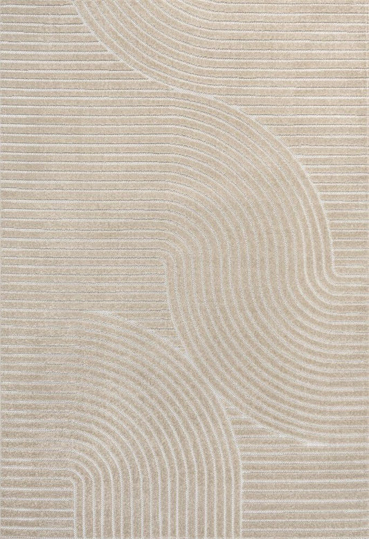 8' X 10' Beige And Cream Striped Indoor Outdoor Area Rug