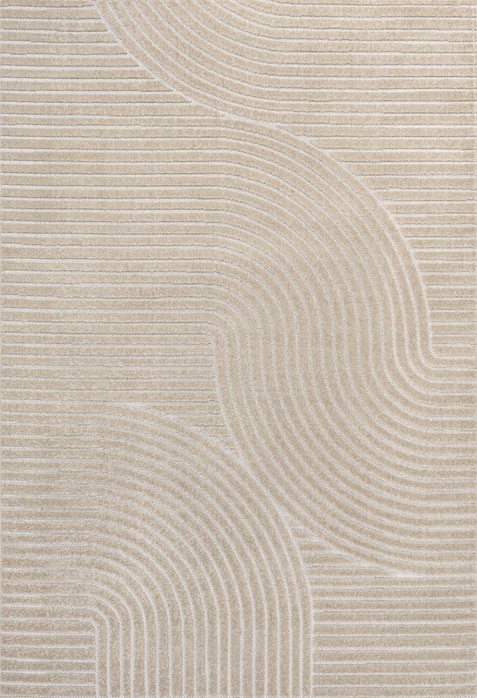 8' X 10' Beige And Cream Striped Indoor Outdoor Area Rug
