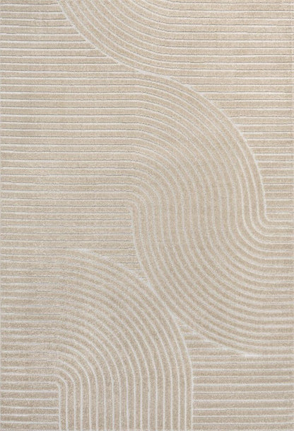 8' X 10' Beige And Cream Striped Indoor Outdoor Area Rug