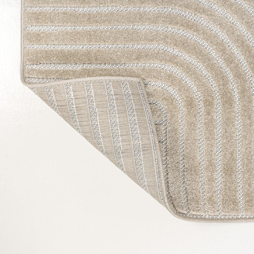 8' X 10' Beige And Cream Striped Indoor Outdoor Area Rug — view 2