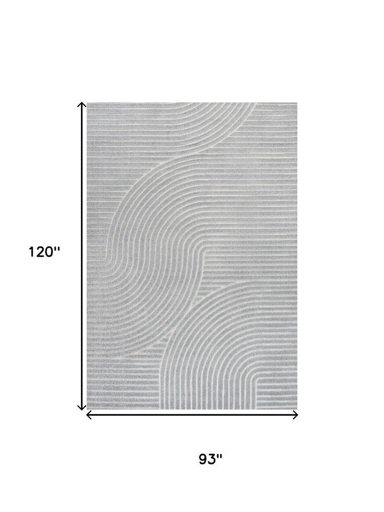 8' X 10' Light Blue And Cream Striped Indoor Outdoor Area Rug