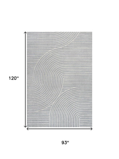 8' X 10' Light Blue And Cream Striped Indoor Outdoor Area Rug