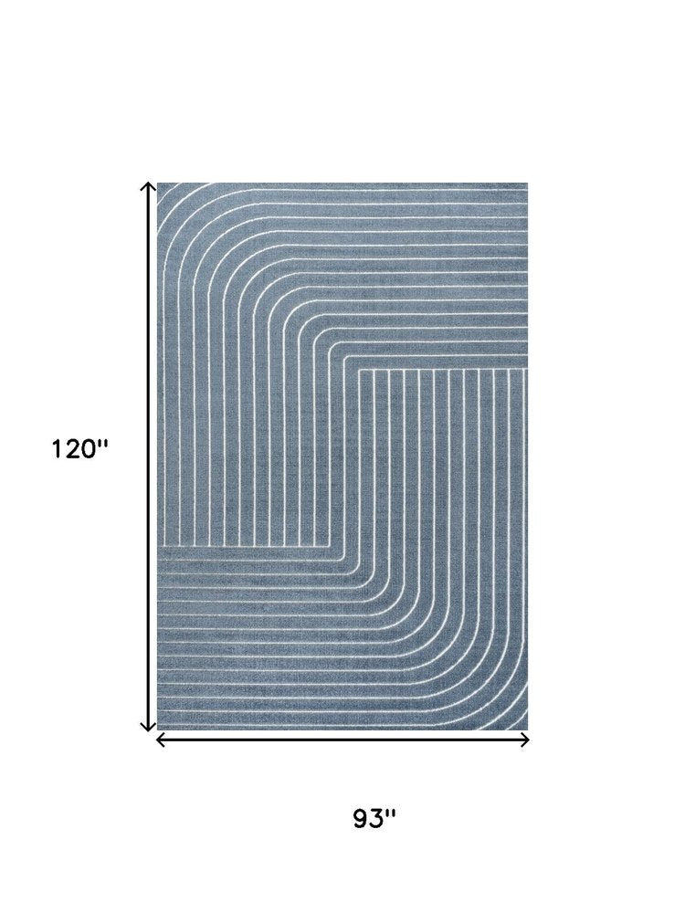 8' X 10' Dark Blue And Cream Striped Indoor Outdoor Area Rug — view 5