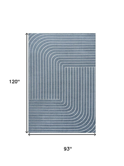 8' X 10' Dark Blue And Cream Striped Indoor Outdoor Area Rug HomeRoots