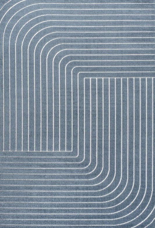 8' X 10' Dark Blue And Cream Striped Indoor Outdoor Area Rug