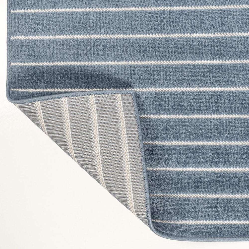 8' X 10' Dark Blue And Cream Striped Indoor Outdoor Area Rug — view 2