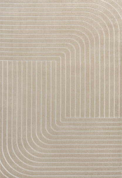 8' X 10' Beige And Cream Striped Indoor Outdoor Area Rug